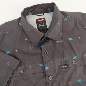 Wrangler‎ Aztec Button Up Shirt Short Sleeve Gray Blue Pattern Casual Mens L